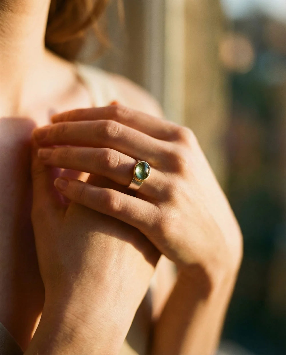 Anel Vintage Pedra Verde Oval