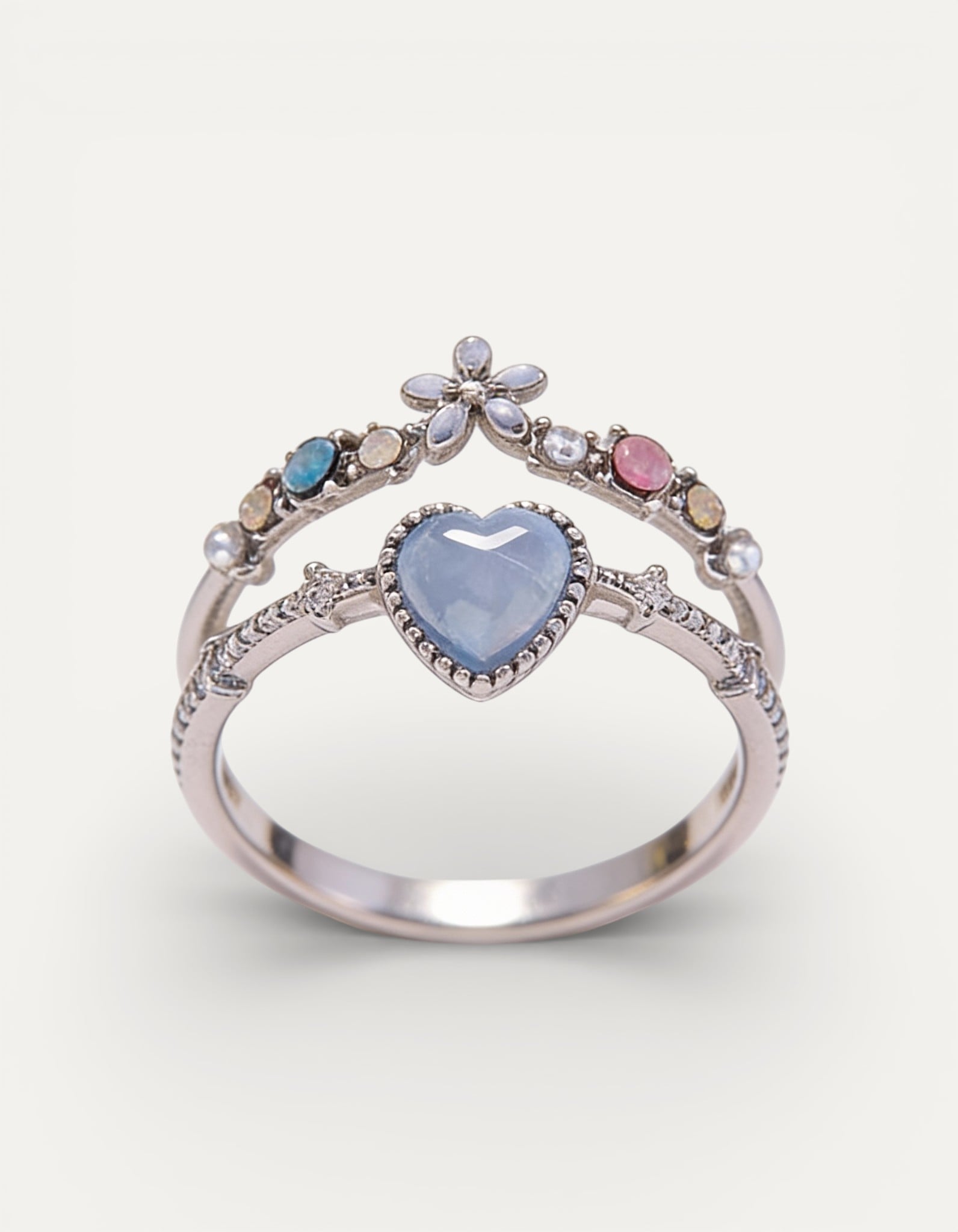 Adjustable Sterling Silver Blue Stone Cubic Zirconia Ring