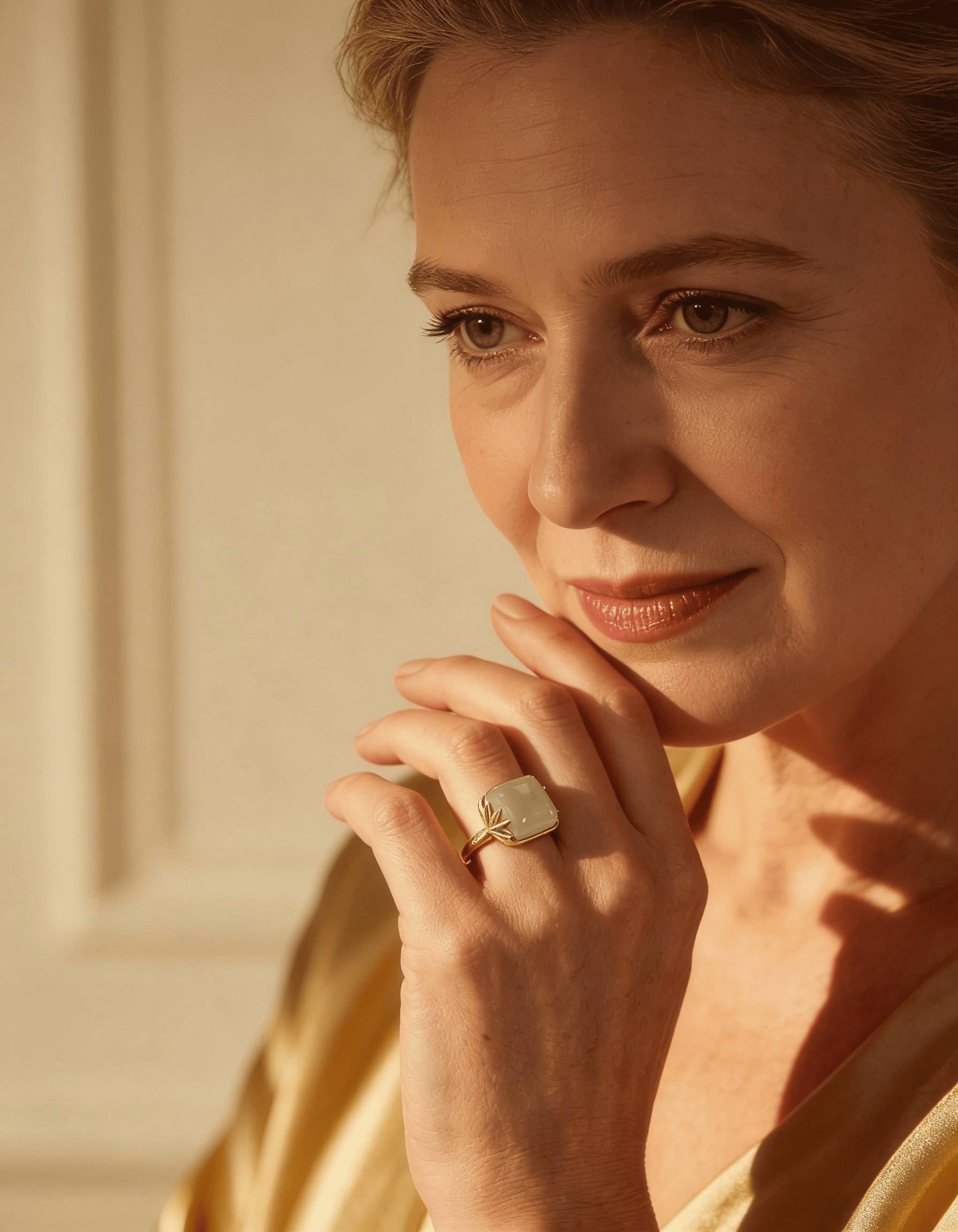 Adjustable Vintage Gold Green Jade Ring