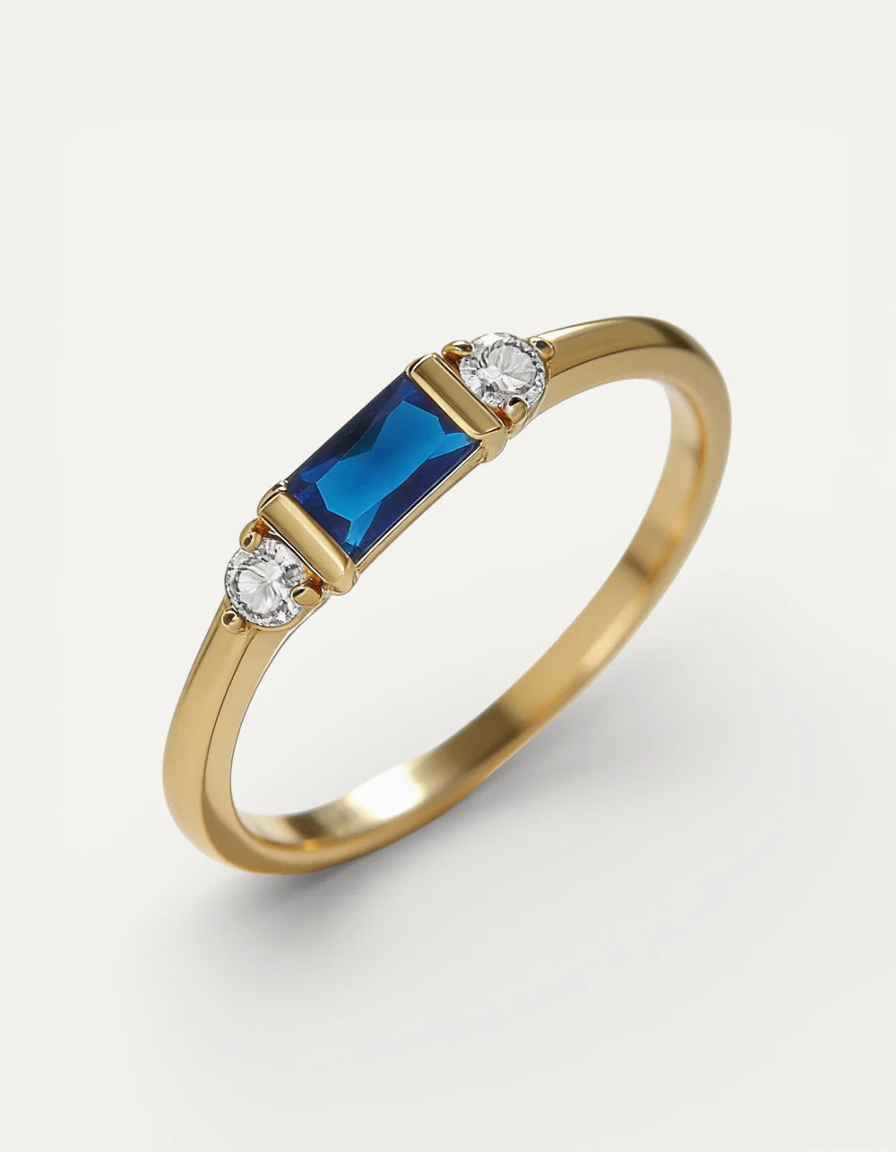 Anel Safira Azul Diamantes Ouro Delicado