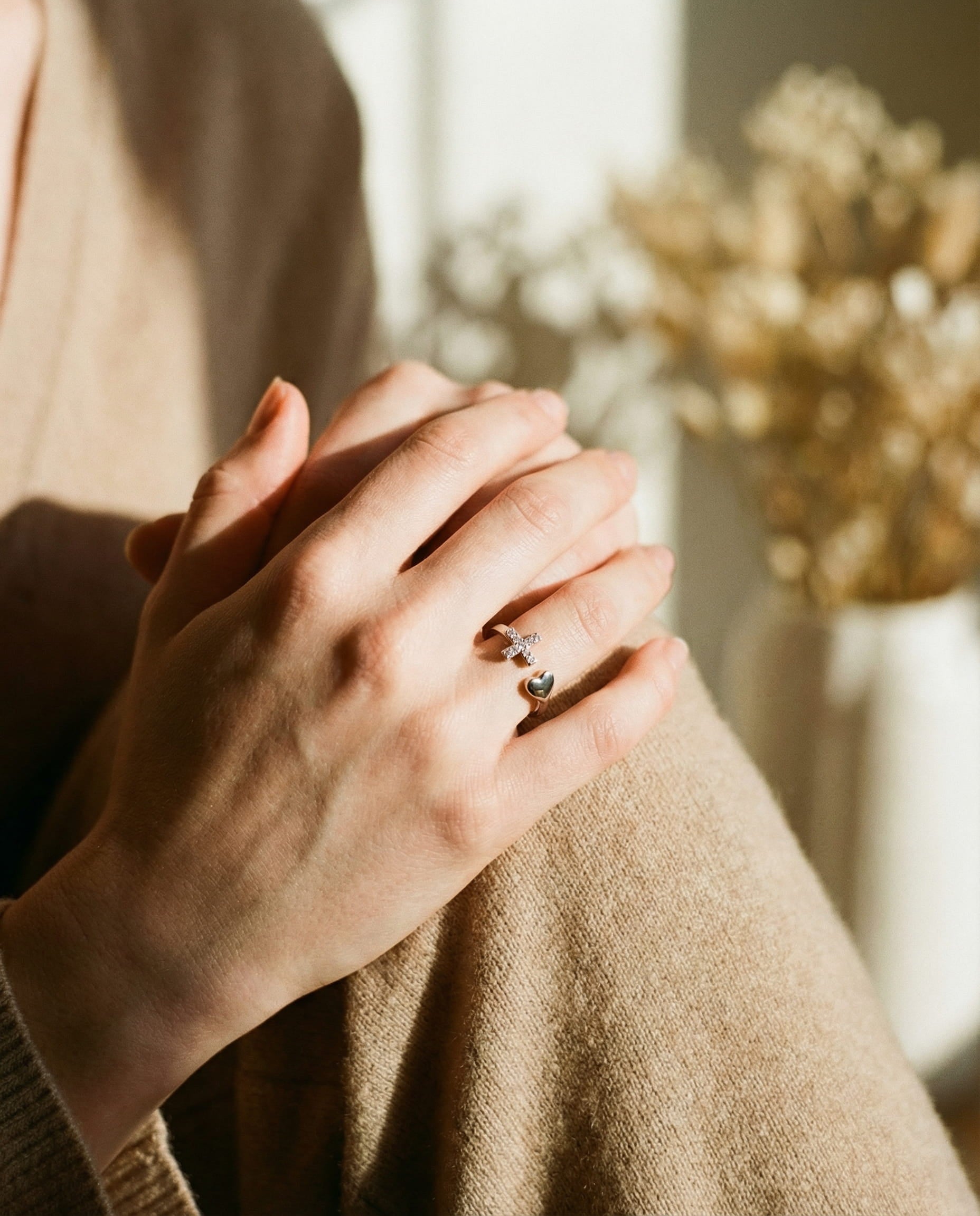 Adjustable Vintage Silver Love Cross Ring