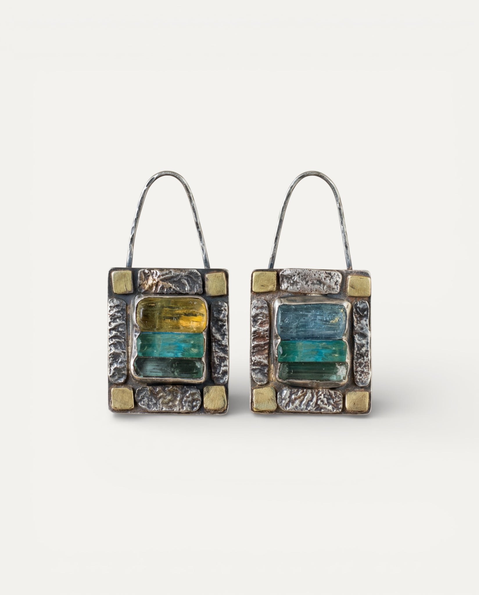 "Antique" Blue and Green Crystal Earrings